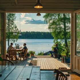 Vikdörrar Vikpartier Naturfönster fasadparti 3 glas sjöutsikt
