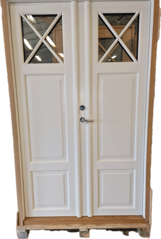 Parytterdörr vit ytterdörr pardörr i vitt med äkta spröjs spegeldörr
