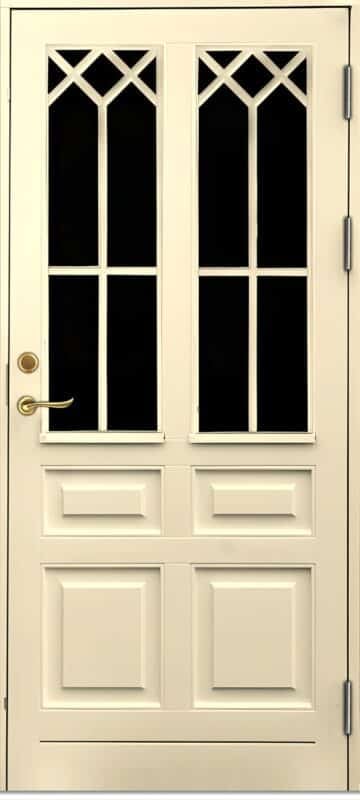 Gammaldags ytterdörr Trä dörrspegel krysspröjs färg creme