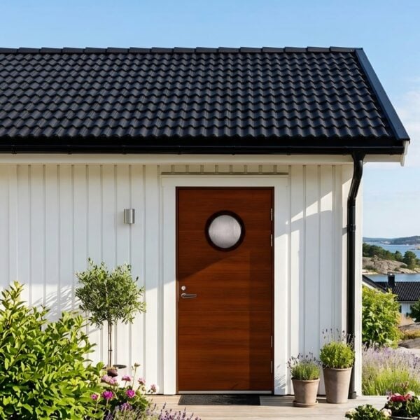 Ytterdörr oljad Valnöt Naturell runt fönster